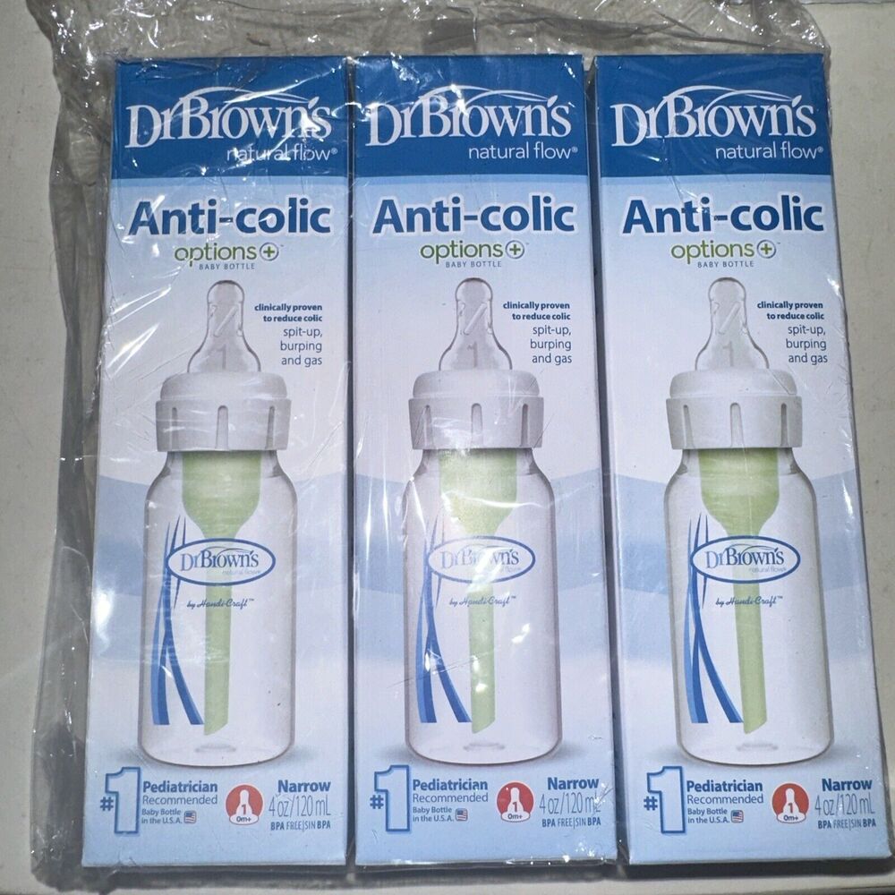 3X DR. BROWNS NATURAL FLOW ANTI-COLIC OPTIONS+NARROW BABY BOTTLE 4 OZ/120 ML